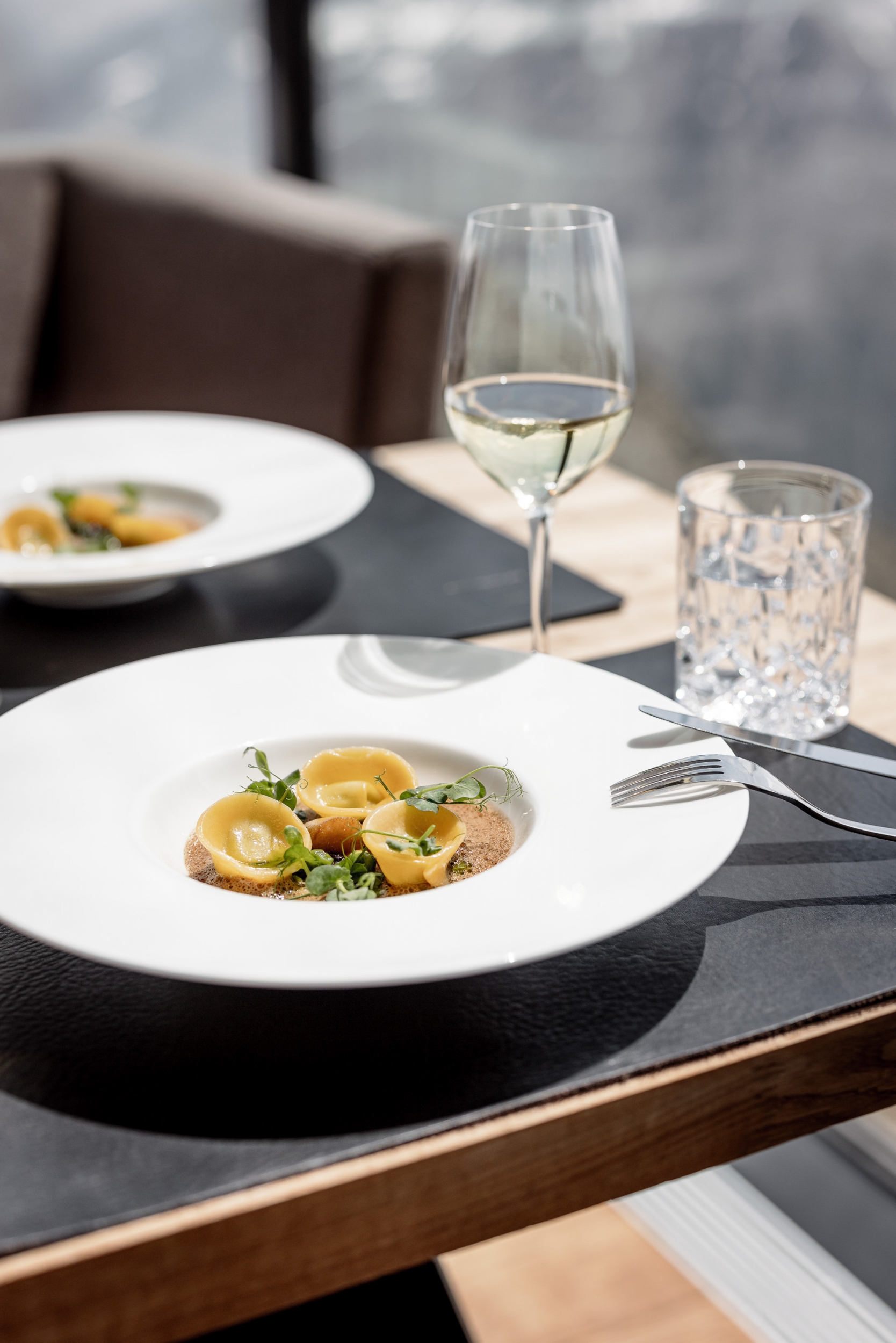 Erbsentortelli mit Pecorino im ice Q in Sölden