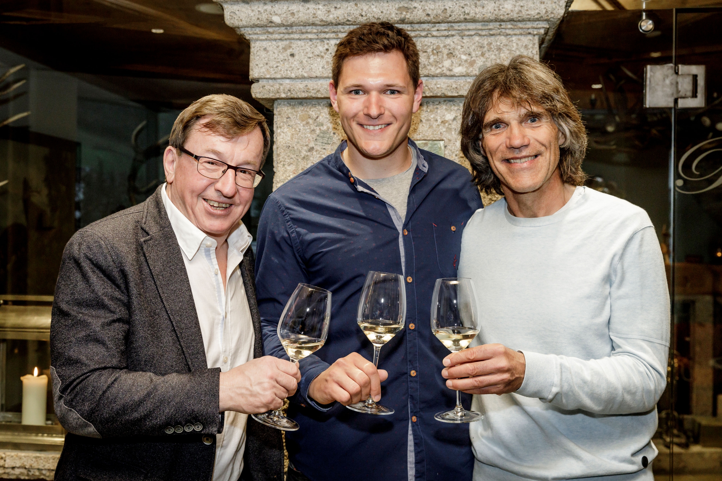 Jakob Falkner, Thomas Dreßen und Frank Wörndl im Hotel Das Central in Sölden